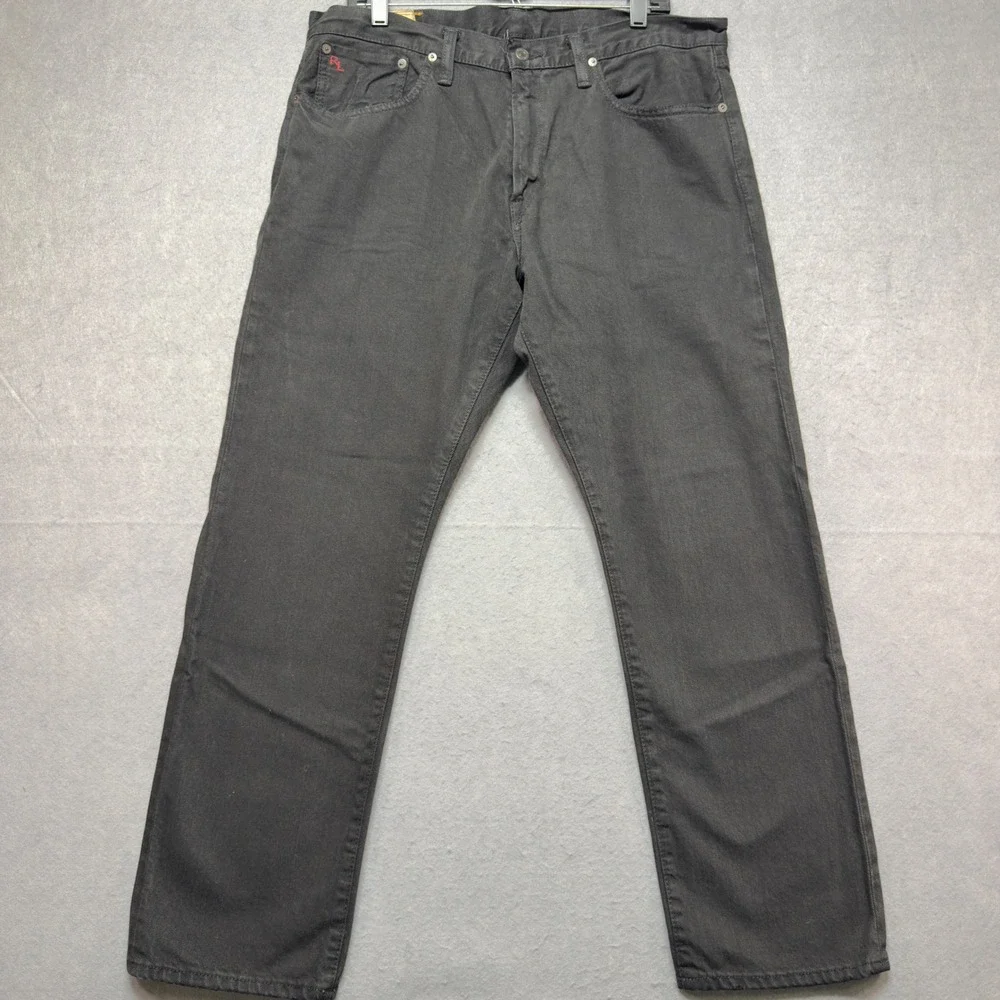Polo Ralph Lauren Hampton Straight Black Denim Jeans‎ Mens 35x30 Cotton RL Logo